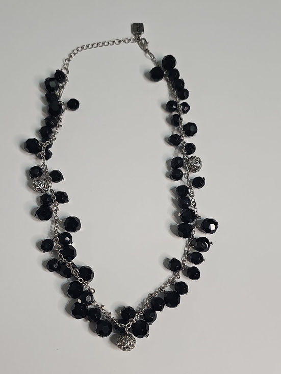 Chaps Jewelry - Chaps Black Faceted Bead Cluster Necklace with Silver Accents